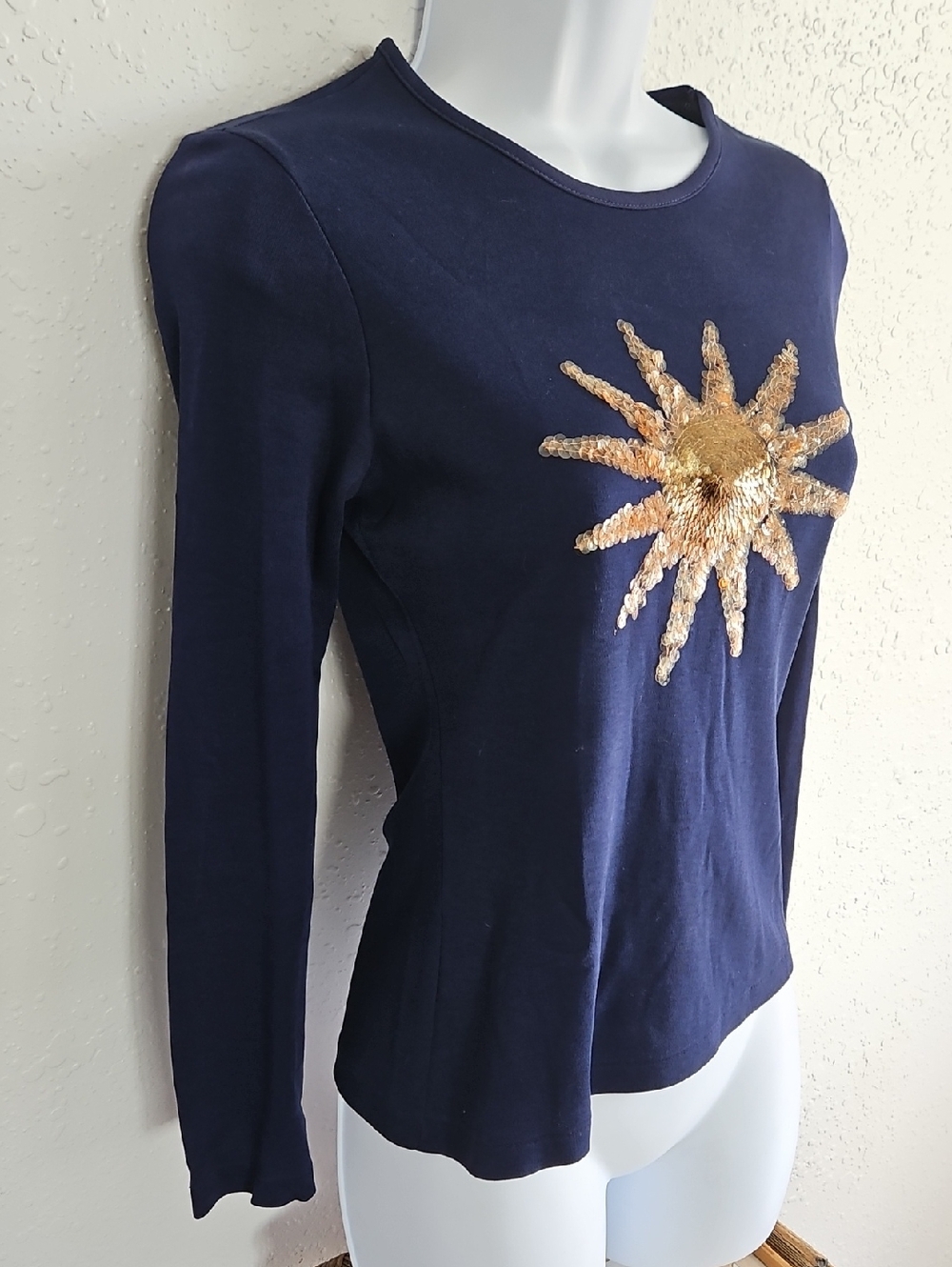 Cream 'N Peaches Vintage Sequin Star Longsleeve Navy Blue Top